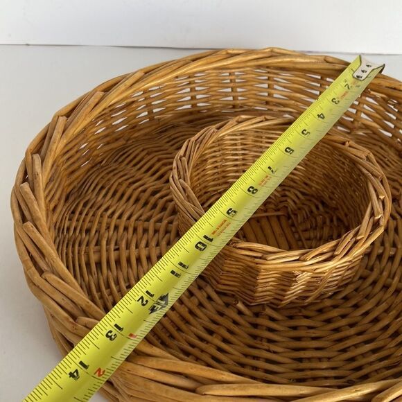 Vintage Boho Wicker Chip and‎ Dip Tray with Glass Dip Bowl - Picture 9 of 10